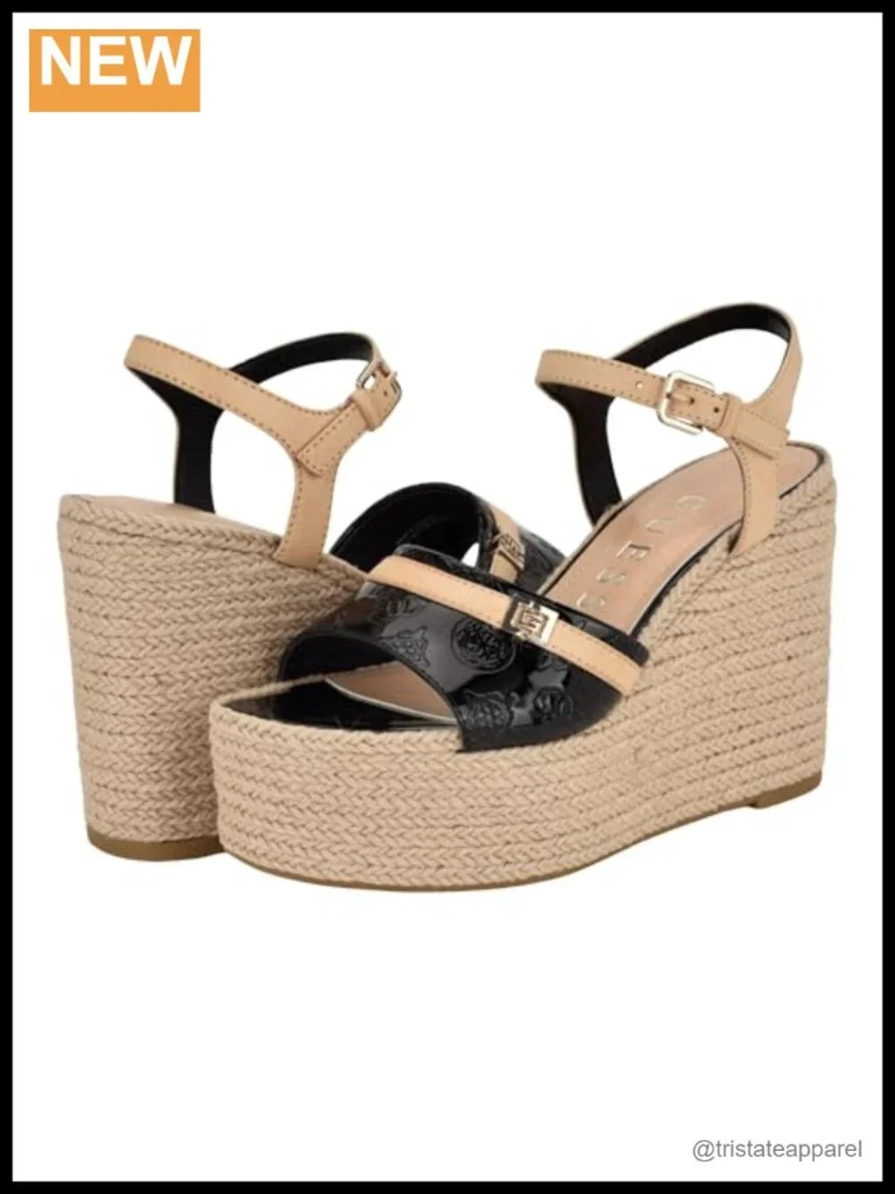 Faux Patent Leather Platform Espadrille Wedge Sandal Buckle Ankle Strap